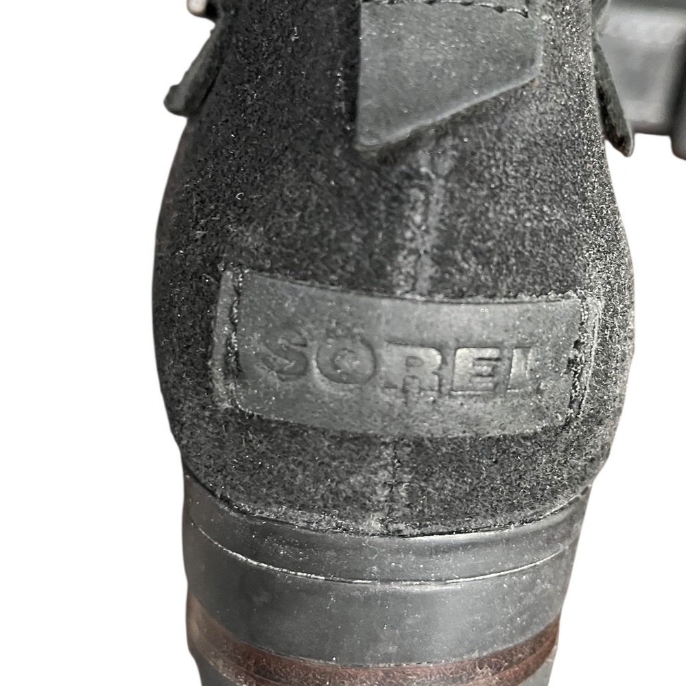Sorel Lolla Ankle Bootie Black SuedeLeather Side Zip Buckle Detail Women's 9 - Picture 9 of 10